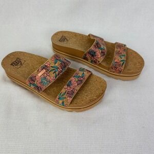 Reef Women's Cork Floral Two Strap Slide Sandals Size 8